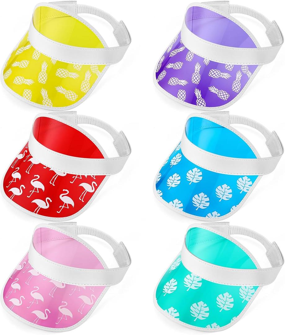 6 Pcs Clear Sun Visors Plastic Poker Hat Colorful Beach Sunhat for Women Sports Outdoor Activities UV Protection