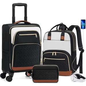 RAINSMORE Carry On Luggage 22x14x9 Airline Approved, 20 Inch Softside Suitcases with Wheels, 3 Piece Luggage Sets, Rolling Carry On Suitcase with TSA Lock for Travel Weekender