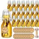 Teenyyou 20 PCS 4.05OZ Mini Flip Top Square Glass Bottle with Stoppers Decorative Swing Top Bottles Small Glass Bottles with Lids Kraft Adhesive Round Stickers for Wedding Vanilla Extract Party Favors