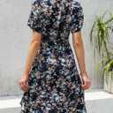 Womens Wrap V Neck Short Sleeve Dress 2025 Summer Floral Boho Dress Ruffle A Line Flowy High Low Midi Dresses (Blue, S)