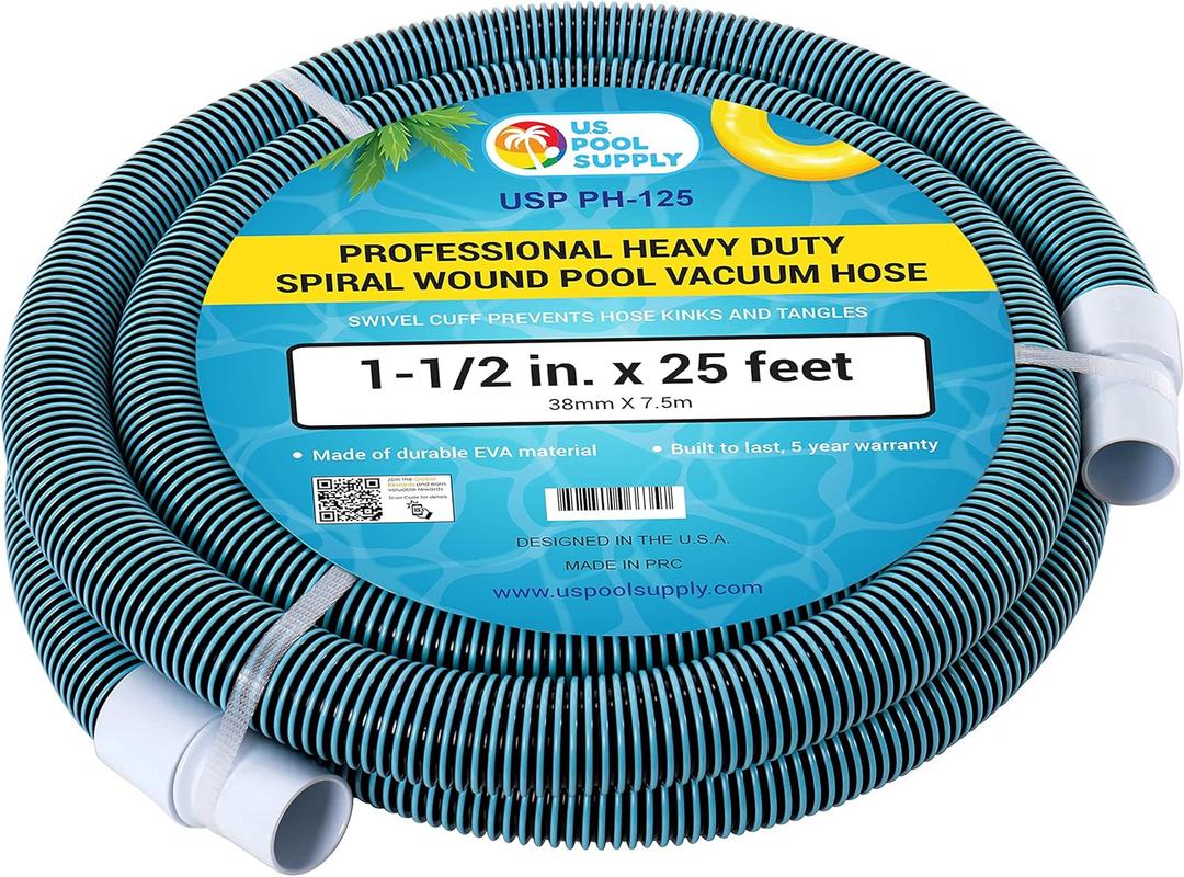 U.S. Pool Supply Pool Vacuum Hose - 1-1/2" x 25' Professional Heavy Duty Pool Hose for Inground, Spiral Wound with Kink-Free Swivel Cuff - Connect to Vacuum Heads, Skimmer, Cleaner, Filter Pump Inlet (25 Foot)