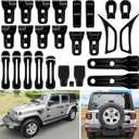 26PCS Full Set Exterior Decoration Trim Kit for Jeep Wrangler JL JLU 2018-2023 Door Hinge Handle Engine Hood Hinge Hood Latch Wheel Eyebrow Side Air Outlet Rear Tailgate Window Hinge Cover (Black)