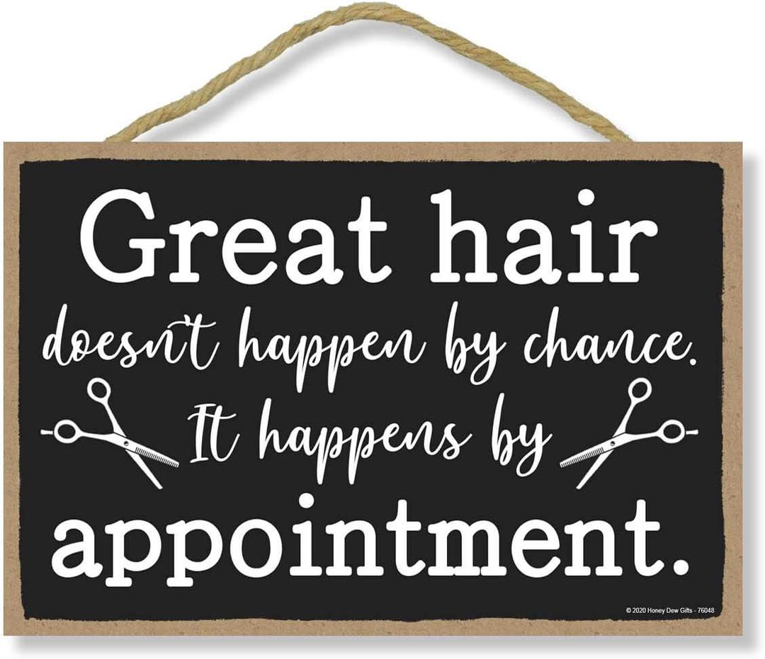 Honey Dew Gifts Hanging Wooden Signs, Great Hair Doesn't Happen by Chance, They Happen by Appointment, 7 inch by 10.5 inch, Hanging Wood Decor, 76048