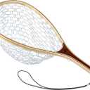 Landing Net for Fly Fishing, Trout Fishing Net, Soft Rubber Catch and Release Fish Net with Wooden Handle