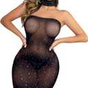Sexy Lingerie for Women Naughty Fishnet Lingerie Set Bodysuit Outfits Teddy Babydoll Erotic Mesh Womens Outfits (One Size, Black Sparkle Bodysuit 06)