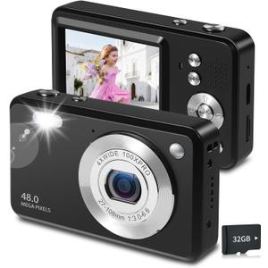 Digital Camera for Kids,1080P 48MP Point and Shoot Digital Cameras with 32GB Memory Card and 16X Digital Zoom Kids Camera, Compact Portable Small Gift for Boys Girls Teenager