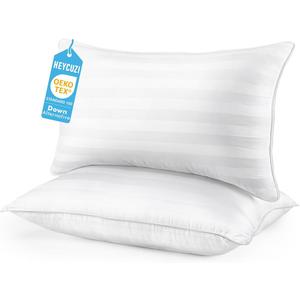 Queen Size Bed Pillows Set of 2 - Breathable Premium Down Alternative Pillows for Side, Back, and Stomach Sleepers Fluffy Hotel Quality Soft Microfiber Fill Skin-Friendly