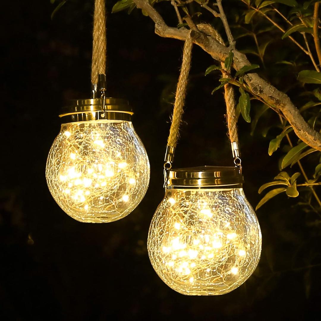 ROSHWEY Solar Lantern, 2 Pack Outdoor Lanterns with 30 LED Waterproof Garden Decor Patio Solar Lights Outdoor Decorative Backyard Outdoor Hanging, Warm Light