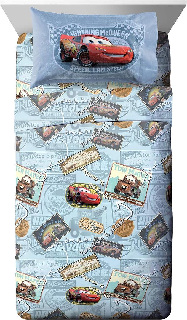 Jay Franco Kids Sheet Set with Fitted, Flat Sheets & Pillow Cover - Ultra-Soft Bedding with Pillowcase for Room Decor, Multi - Cars, 3 Piece Twin