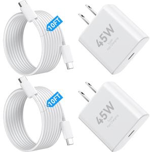 USB C 10FT Long Charger Cable iPhone Fast Charging Cord with USBC Phone Charger Block, 45W Super Fast Type C Charger for iPhone 17/17 Pro/17 Pro Max/17 Air/16 15 Pro/Pro Max/Plus, iPad, Galaxy, White