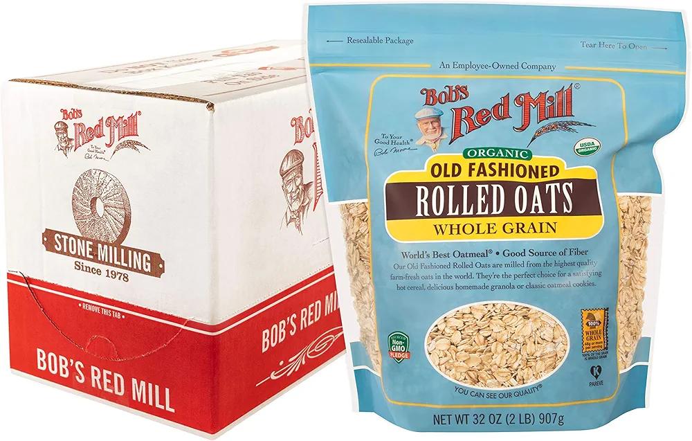 Bob's Red Mill Organic Old Fashioned Rolled Oats, 32oz (Pack of 4) - Non GMO, Whole Grain, Vegan, Kosher BB 11/09/2027