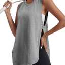 Tankaneo Womens Side Slit Workout Tank Tops Cotton Sleeveless T Shirts Oversized Summer Casual Yoga Gym Tees (Large, Grey)