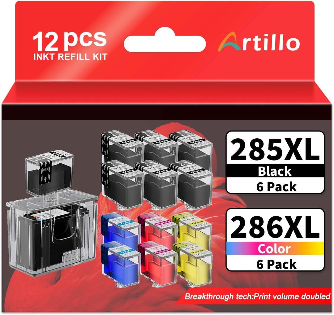 285XL 286XL Ink Refill Kit Replacement for Canon 285XL 286XL PG-285XL CL-286XL Ink Cartridge for PIXMA TS7720 TS7722 TR7820 Printer (6BK/2C/2M/2Y, 12 Pack)