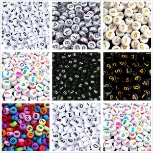 Amaney 700Pcs 7x4mm 7 Colors Mixed Number Beads Acrylic Round Shape Each Color 100Pcs