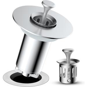 Universal Bathroom Sink Drain Strainer Hair Catcher Upgraded with Visible Top Stainless Basket, 3 in 1 Pop Up Sink Stopper for 1.1''~2.36'' Sink Basin Hole, Chrome