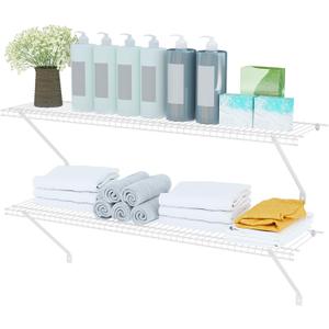 Closet Shelves Wall Mounted, 2 Pack 4 ft x 12 in White Wire Shelving Kit, Metal Wall Shelf Organizer for Home, Pantry, Laundry Room Storage