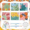 JellyArch 6 Set Spring 3D Flowers Ceramic Painting Kit Ready to Ceramics Make Your Own Crafts Flower Artworks Unpainted Plaster Painting Acrylic Paints Brushes Easel Palette Party Favor