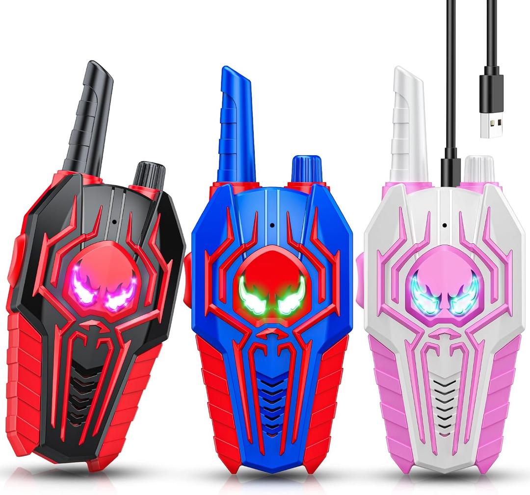 Walkie Talkies for Kids Rechargeable: 3 Pack Kids Walkie Talkies Toys Christmas Birthday Gifts for 3 4 5 6 7 8 9 10 Year Old Girls Boys Grandkids Stocking Stuffers Family Camping Outdoor Toys Gift (Blue Black White)