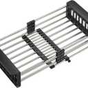 Dish Drying Rack Black, Adjustable Stainless Steel Drainer Basket Drain Tray for Dish Vegetable Fruit, 18.2" x 8.9", On or in Sink Kitchen Basket Dish Drying Rack