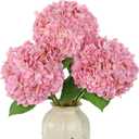 Large Real Touch Hydrangea Artificial Flowers with Stems, 8" Full Bloom Fresh Touch Faux Hydrangea Bouquet for Vase Decor, Wedding Centerpieces, Home Table Arrangement 25.5 Tall Pink Hydrangeas