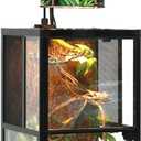 REPTI ZOO Nano Combo Print Tropical Desert Reptile Dual Deep Dome Lamp Fixture for Reptile Max 40 Watts Max Bulb Height 4 in Per Socket UVB Light Fixture Dual Lamp Cap Combo Integration Design