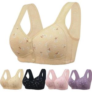 Daisy Bras for Older Women No Underwire Front Closure Comfort Senior Wireless Snap Closing Bra (Apricot)
