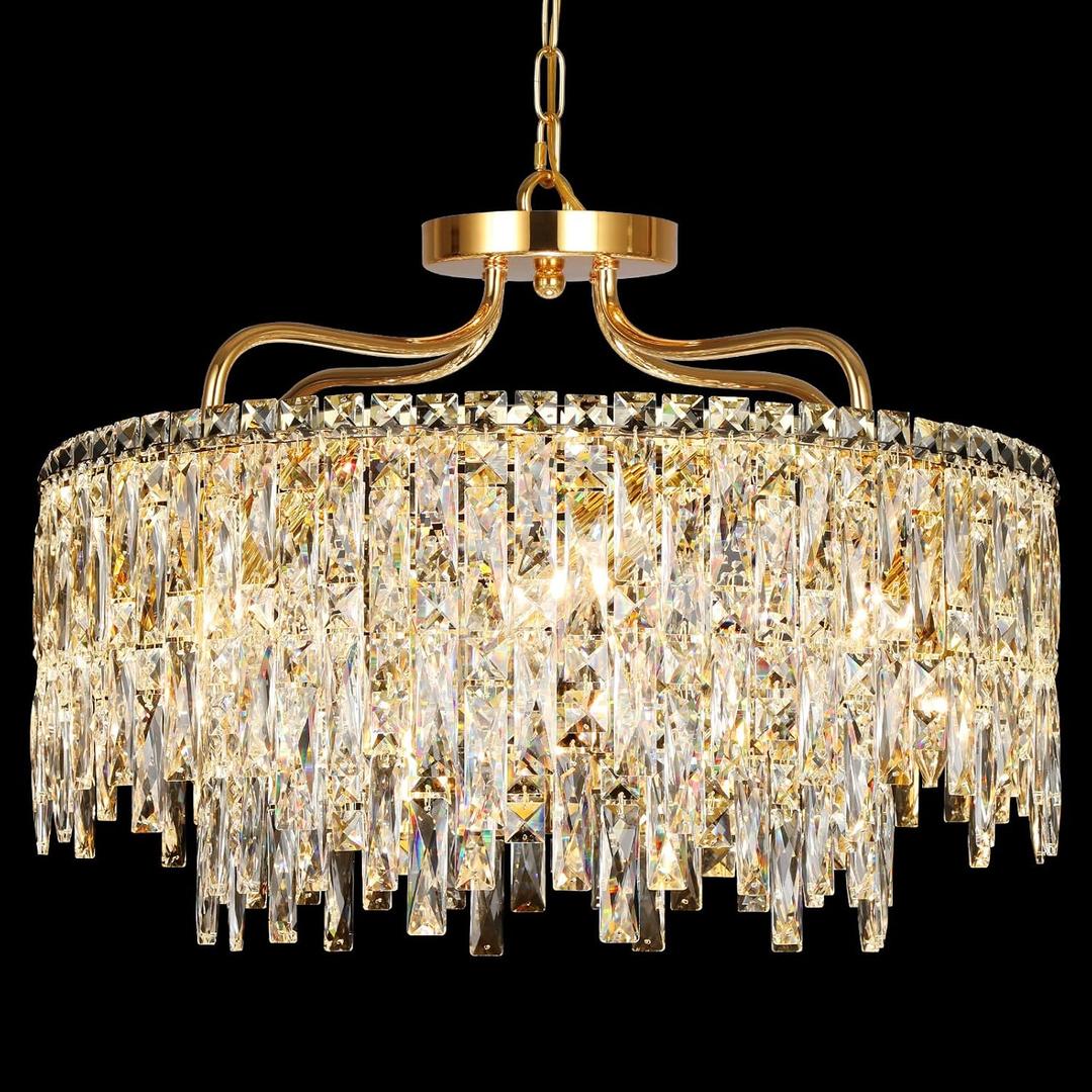 Gold Crystal Chandeliers for Dining Room Light Fixture, 24" Modern Round Chandeliers，8 Lights Luxury Ceiling Pendant Ceiling Lighting for Dining Room Bedroom Entryway Foyer Staircase