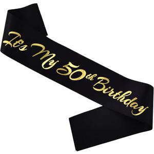 It's My 50th Birthday Sash, Black Gold Birthday Sash for 50th Bday Party Supplies, Gifts for Women or Men 50th Bday Party Favors