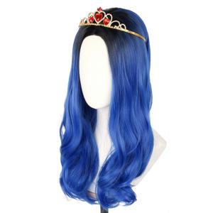 Topcosplay Blue Wig for Kids Girls Long Wavy Wig Halloween Costume Cosplay Wig Black Roots