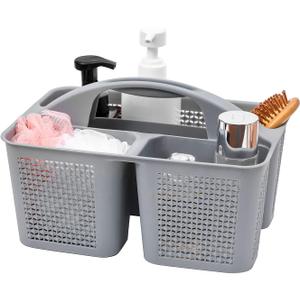 UUJOLY Plastic Portable Shower Caddy Bucket, Cleaning Shower Basket with Handle Compartments Storage Organizer for Bathroom Kitchen College Dorm Sink, Grey