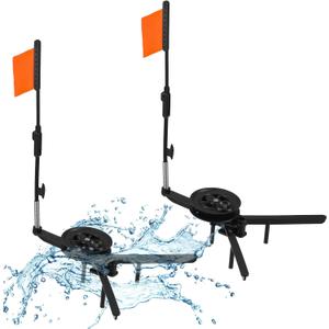 2 Pcs Ice Fishing Tip Ups Equipment Gear Ice Fishing Rod Foldable with Orange Pole Flags Round Tip Ups Strike Indicators for Angler Tackle Accessory