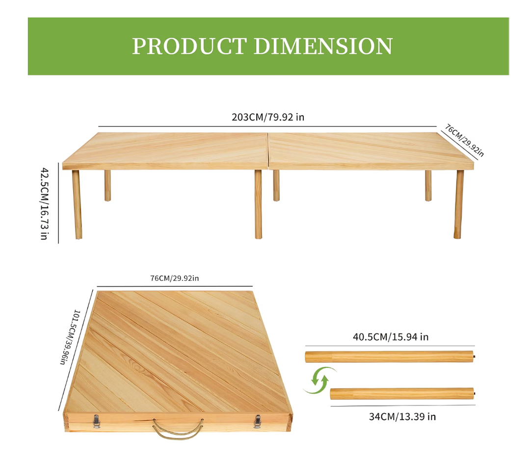 Zupemo 80"x30" Boho Wooden Picnic Table, Portable Outdoor Low Picnic Table with Adjustable Legs 13" & 16" for Floor Seating, Beach, Camping, BBQ, Backyard, 80x30in Seating for 12 People N03