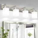 Brushed Nickel Bathroom Light Fixtures, Modern Vanity Lights with White Glass Lamp Shade, Bathroom Lighting Fixtures Over Mirror, Restroom Vanity Lighting Fixture, 4-Light 30 Inch