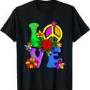 Retro 60's 70's Flower Power Hippy, Groovy Love Peace Hippie T-Shirt, Black, Large