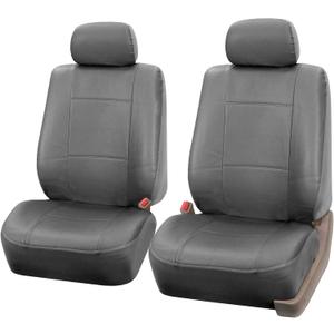 FH Group Car Seat Covers PU Leather Automotive Seat Covers Front Set, Gray Seat Covers Pair Set with Gift Universal Fit Interior Accessories for Cars Trucks and SUVs