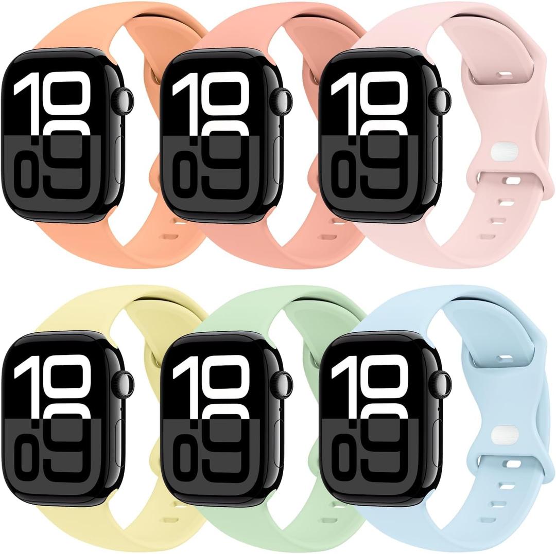 THWALK 6 Pack Bands Compatible with Apple Watch Band 38mm/40mm/41mm/42mm iWatch Silicone Band Ultra 2/Ultra SE Series 10 for Women Men (Cantaloupe/Grapefruit/Chalk Pink/Cream/Pistachio/Seafoam) M/L