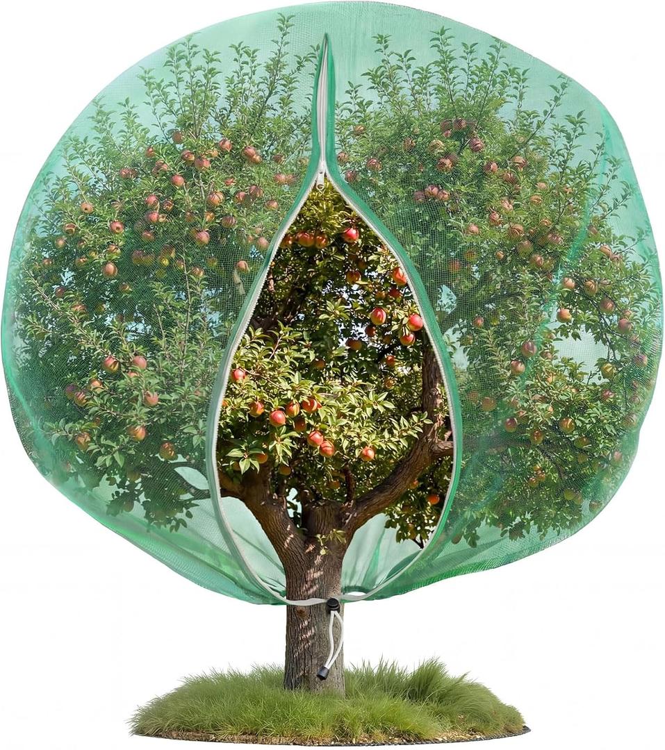 24 x 24 Ft Extra Large Fruit Tree Netting Cover with Zipper and Drawstring, Insect Bird Barrier Netting for Garden Protection, Keep Birds Squirrels Cicadas and Small Fly Out