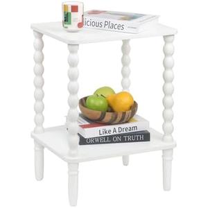 Fultyle White End Table, Small Side Table with Storage Shelf, 2-Tier Modern NightStand for Bedroom, Living Room, Small Spaces (White)