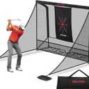 Golf Net, 10x7ft/8x8ft Golf Enclosure Net with Side Barriers/Auto-Ball Return, Low-Noise Target, Carry Bag, 4 Stakes, Hitting Practice Net for Backyard Driving Chipping Indoor Outdoor Use