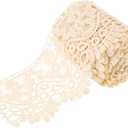 MECCANIXITY 4 Inch Wide 5 Yard Lace Ribbon Floral Pattern Light Beige Lace Trim Ribbon Milk Silk Lace Trim for Sewing Making, DIY Crafts,Gift Wrapping, Wedding Decor