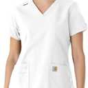 Carhartt Scrubs for Women, Force Essentials, V-Neck Tops with 5 Pockets (White, M)