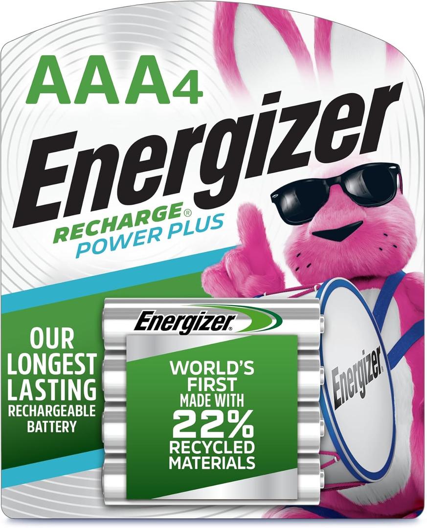 Energizer Power Plus Rechargeable AAA Batteries (4 Pack), 800mAh Triple A Batteries