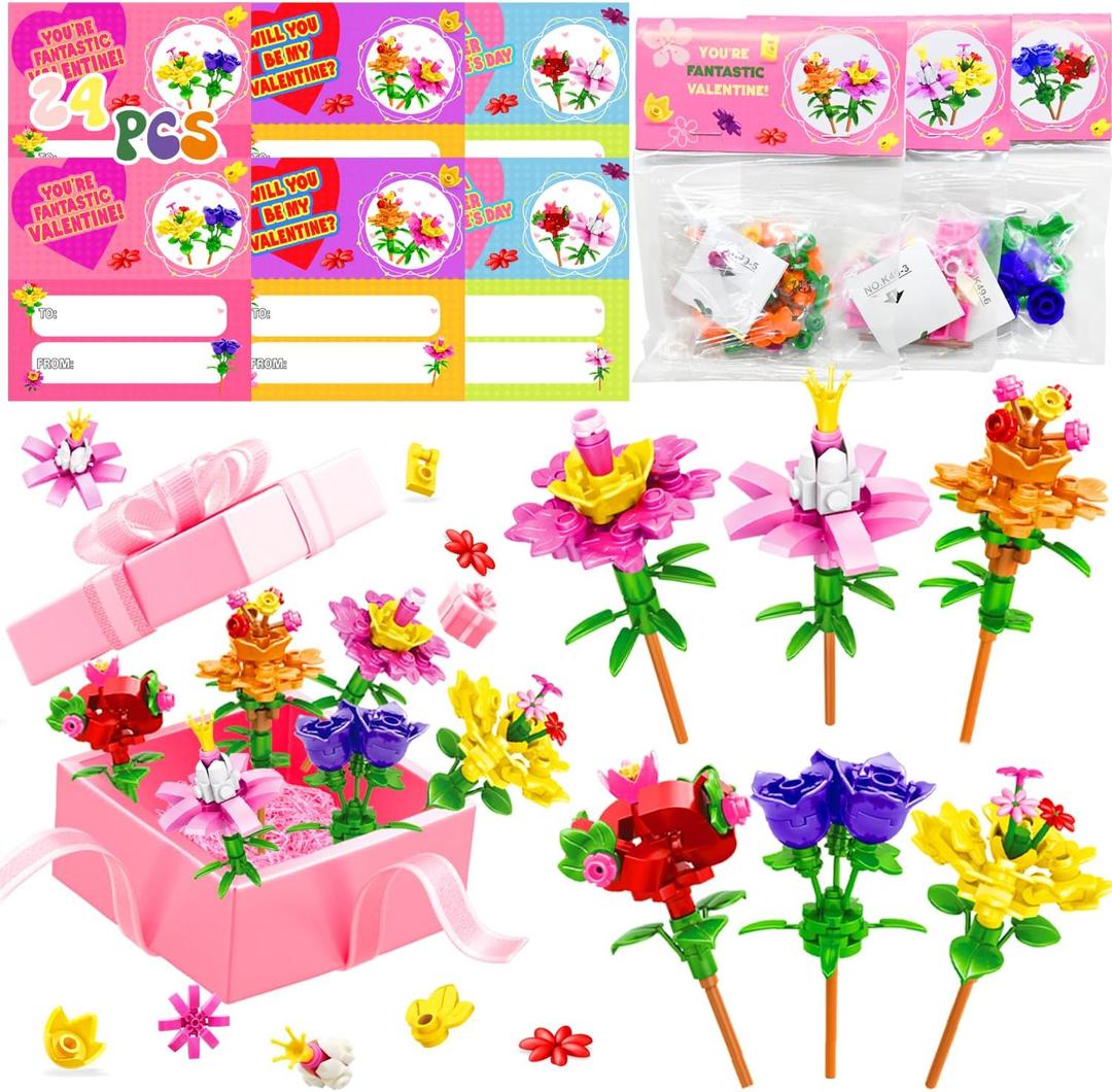 UMEELR Flowers Building Blocks for Easter Egg Hunt Basket Filled, 24 Packs DIY Flower Pre Filled Surprise Egg Toys Easter Stuffers Classroom Prize