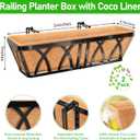 Riare 2 Pack 24 Inch Metal Railing Planter Window Box with Coco Liner- Adjustable Window Flower Boxes for Railings, Hanging Rail Planters for Deck, Balcony, Porch, Fence, Indoor Outdoor Plants