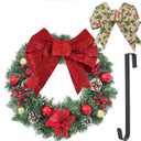 Christmas Wreaths for Windows, Christmas Door Wreath with Pine Cones, Ball Ornaments, Red Berries, and 2 Premium Bows, Great Xmas Decor for Front Door, Indoor and Outdoor, 18 inches