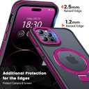 Magnetic Case for iPhone 14 Pro Max, with Invisible Ring Stand, Military Drop Protection, Shockproof Anti-Fingerprint Matte Protective Cover for iPhone 14 Pro Max, Hot Pink