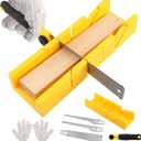 Miter Box and Saw Set, 4-Piece Japanese Hand Saw with 3 Replaceable Blades & Work Gloves for Precise 45/90/135 Cuts in Wood, Baseboard, PVC, Soft Metals