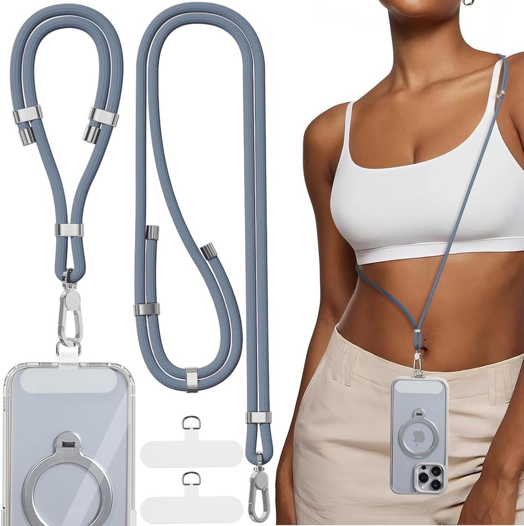 4-IN-1 Phone Lanyard + Wrist Strap, Adjustable 15-31 inch Cell Phone Lanyard with 2 Tether Tabs for iPhone,Smartphone (Blue Gray-2 Pack)