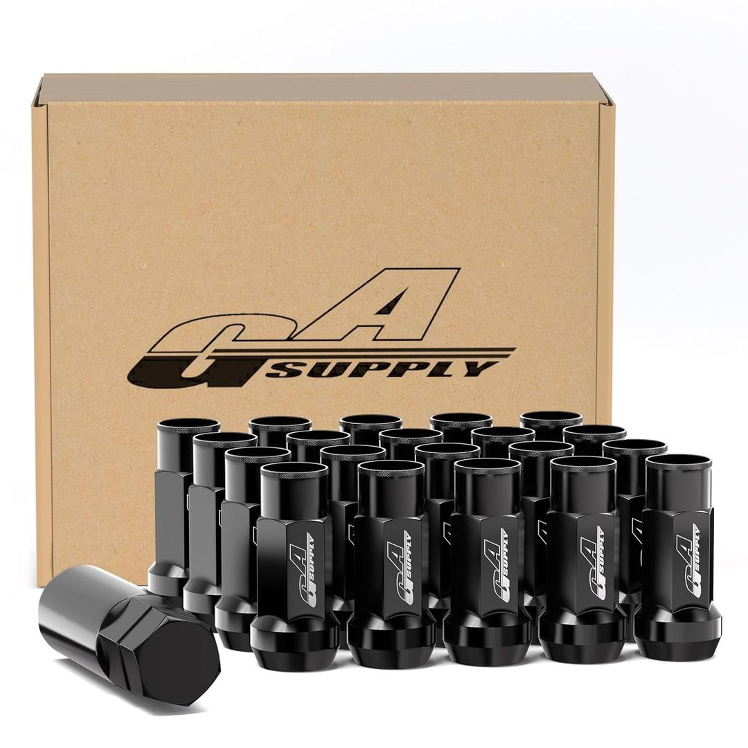 GAsupply 1/2-20 Extended Open End Acorn Lug Nuts Black, 1.9" 48mm Tall, 17mm Hex, Conical Seat 60 Degree, 20 Pack+1 Lug Nut Lock Key Socket