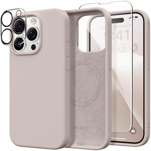 GONEZ Magnetic for iPhone 15 Pro Case, [Compatible with MagSafe] Anti-Scratch Microfiber Lining & Screen Protector, Shockproof Slim Phone Silicone Cover 6.1 inch, Dark Grey